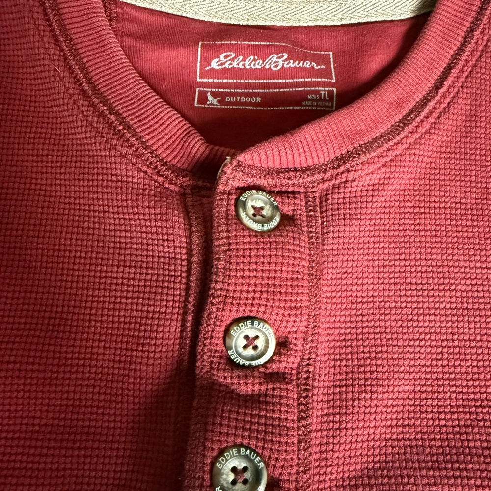 Eddie Bauer Burgundy Henley Shirt Large‎ Tall - Picture 3 of 5